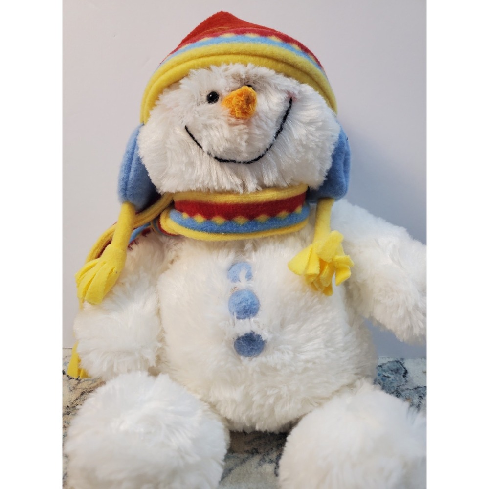 gund 9" icy snowman hat scarf white red‎ yellow lovey plush 88421